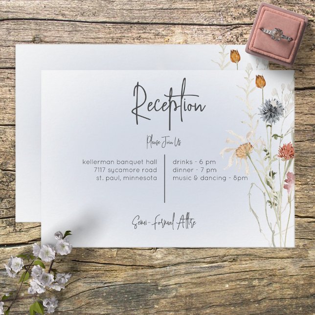 Boho Wildflowers Modern Blue Reception Wedding Enclosure Card (Creator Uploaded)