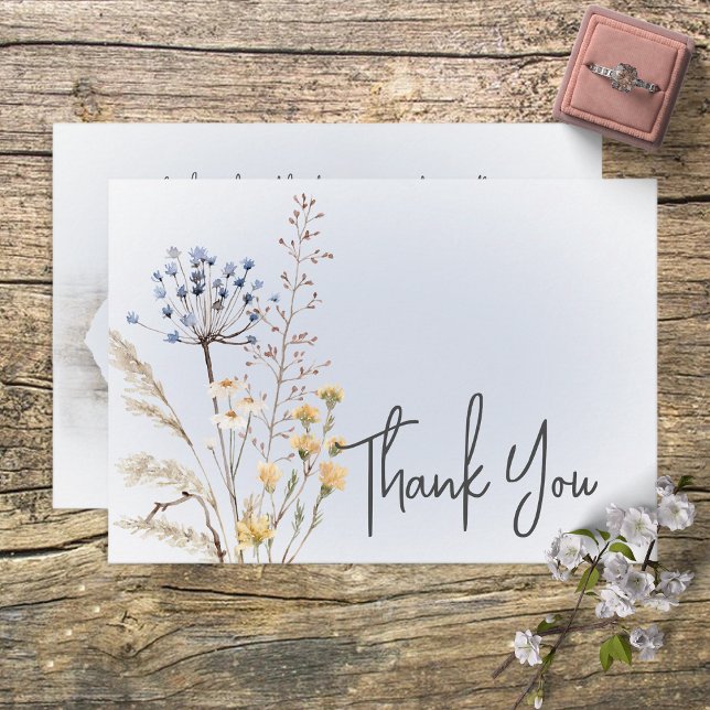 Boho Wildflowers Modern Blue Wedding Thank You Card (Creator Uploaded)