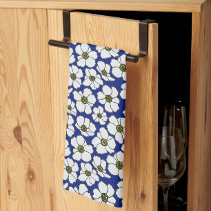 Boho Wildflowers On Blue Tea Towel