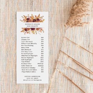 Boho Wildflowers on White   Salon Price List Rack Card