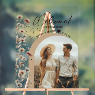 Boho Wildflowers Photo Arch Wedding Welcome Clear Acrylic Sign