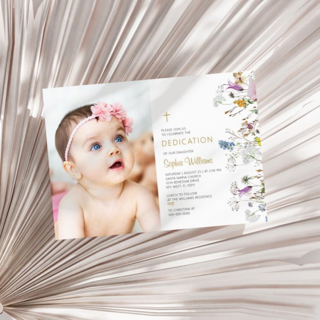Boho Wildflowers Photo Girl Dedication Invitation (Creator Uploaded)