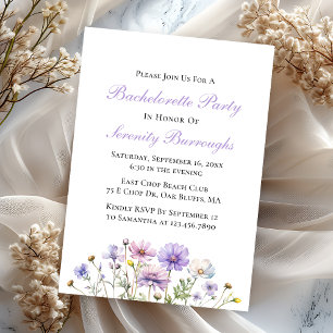 Boho Wildflowers Purple Floral Bachelorette Party Invitation