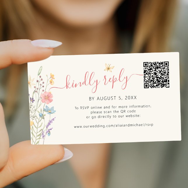 Boho wildflowers QR code online RSVP wedding  Enclosure Card (Creator Uploaded)