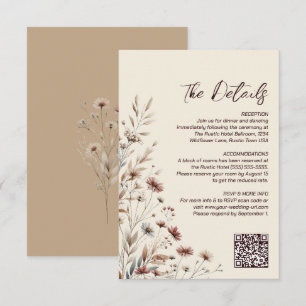 Boho Wildflowers QR Code Wedding Details Small Enclosure Card