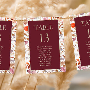 Boho Wildflowers Seating Chart Cards For Wedding