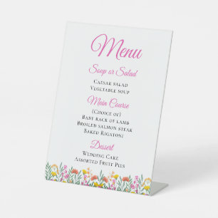 Boho Wildflowers Spring Floral Wedding Menu Pedestal Sign