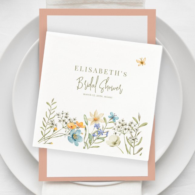 Boho wildflowers spring personalised bridal shower napkin (Creator Uploaded)