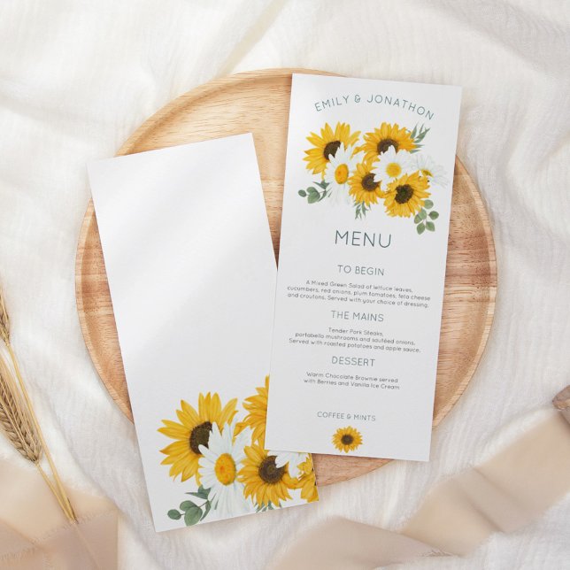 Boho Wildflowers Sunflowers Leaves Wedding Menu (Creator Uploaded)
