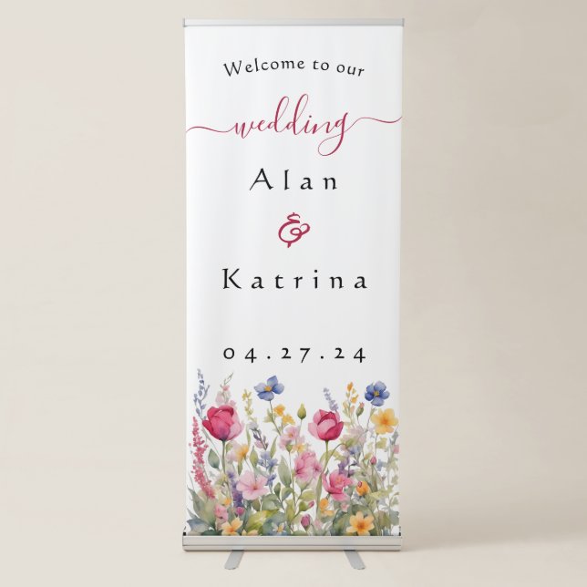  Boho Wildflowers Vertical Retractable Banner (Front)