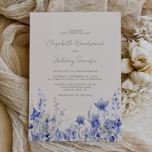 Boho Wildflowers Watercolor Bluebells Wedding Invitation (Creator Uploaded)