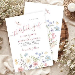 Boho wildflowers watercolor floral garden wedding invitation