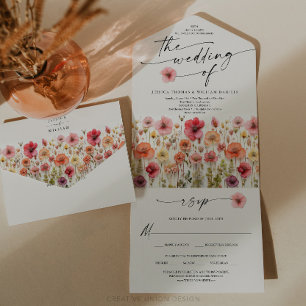 Boho Wildflowers Wedding Colourful Flowers All In One Invitation