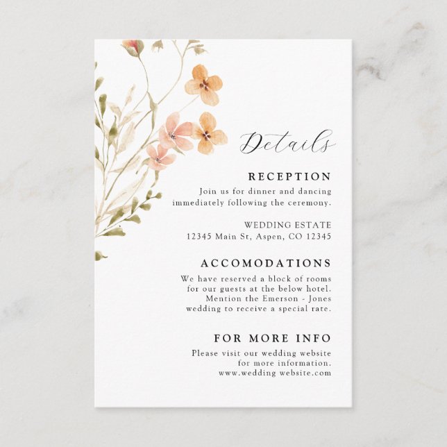 Boho Wildflowers Wedding Enclosure Card (Front)