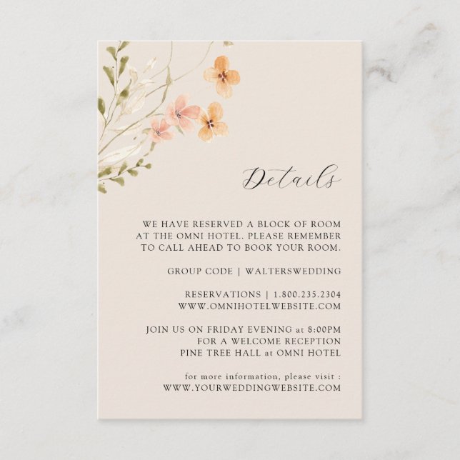 Boho Wildflowers Wedding Enclosure Card (Front)