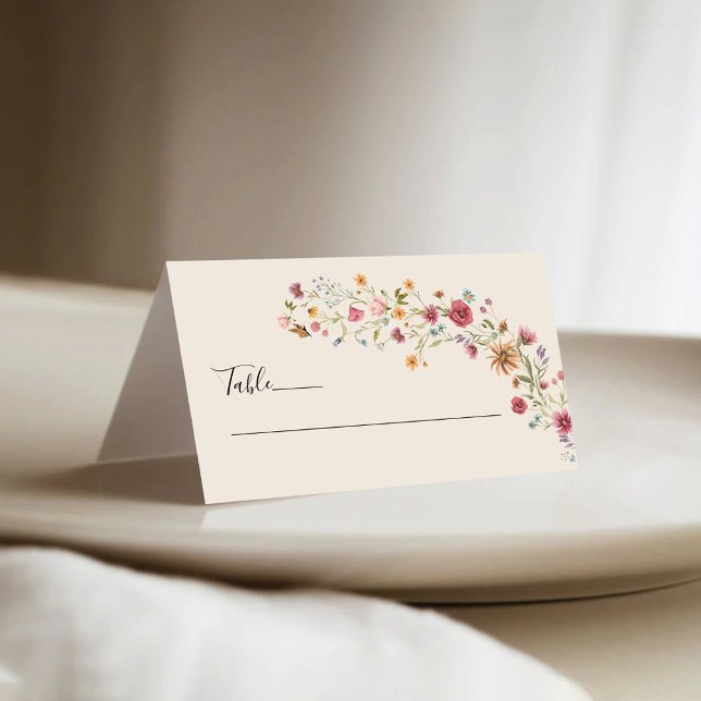 Boho Wildflowers Wedding Folded Place Cards (Creator Uploaded)