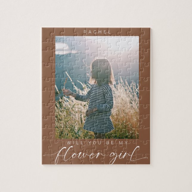 Boho Will you be my Flower Girl Photo Chic Jigsaw Puzzle (Vertical)