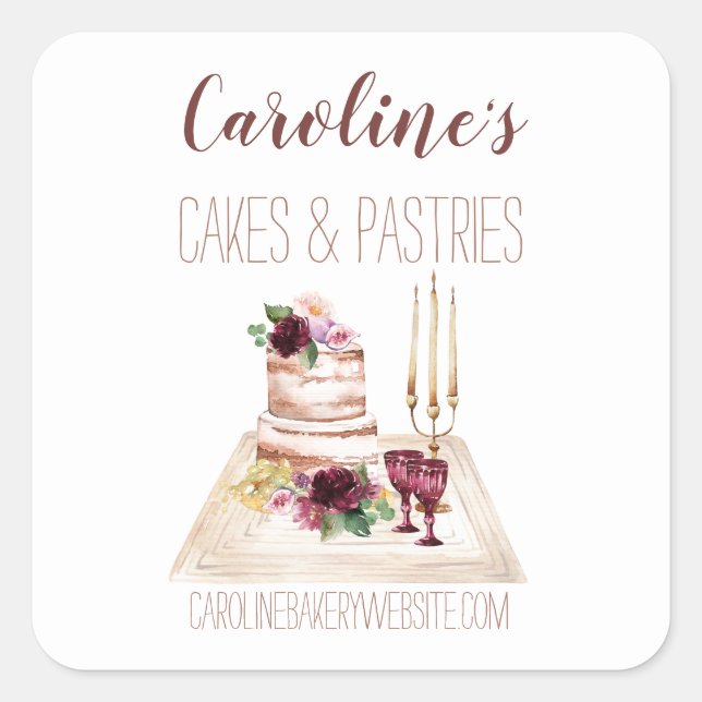 Boho Wine Baking Bakery Boutique Cupcakes Pastries Square Sticker (Front)