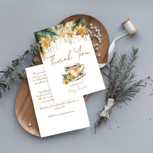 Boho winter baby shower tea party thank you card