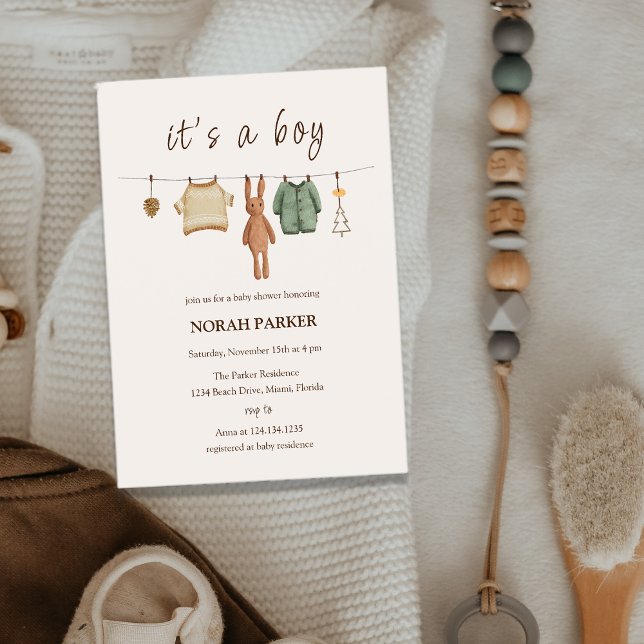 Boho Winter Boy Clothes Baby Shower Invitation (Boho Winter Boy Clothes Baby Shower Invitation)
