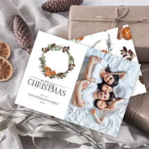 Boho Winter Citrus Wreath Photo Holiday Card