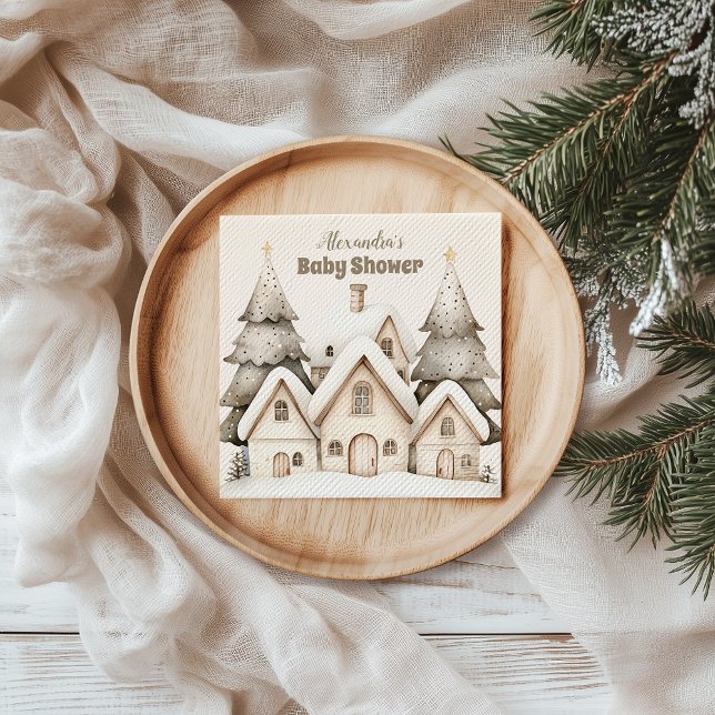 Boho Winter Cottage Christmas Baby Shower Napkin (Creator Uploaded)