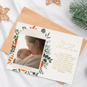 Boho Winter Floral Long Message Christmas Foil Holiday Card