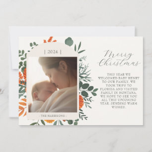 Boho Winter Floral Long Message Christmas Holiday Card
