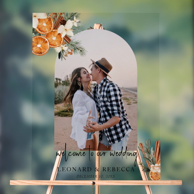 Boho winter Floral Wedding photo Acrylic Sign (Neutral)