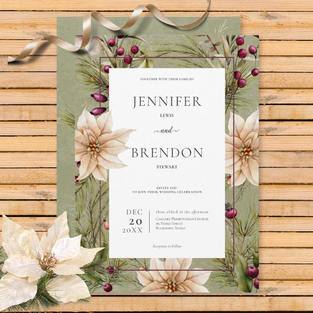 Boho Winter Greenery Boughs Sage Green Invitation (Creator Uploaded)