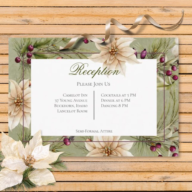 Boho Winter Greenery Boughs Sage Green Reception Enclosure Card (Creator Uploaded)