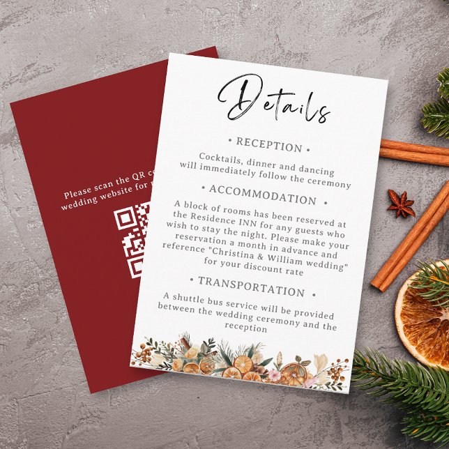 Boho Winter Holiday Wedding Botanical Details Enclosure Card (Creator Uploaded)