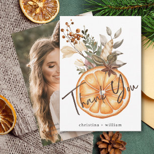 Boho Winter Holiday Wedding Dried Orange Thank You Card