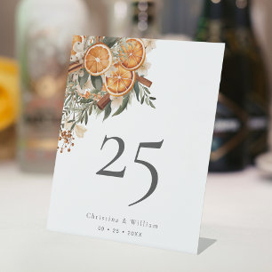 Boho Winter Holiday Wedding Table Number Pedestal Sign