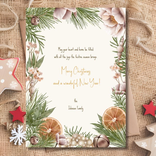 Boho winter plants orange christmas wishes card (Creator Uploaded)