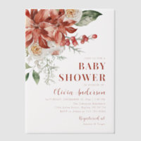 Boho Winter Red Floral Christmas Baby Shower