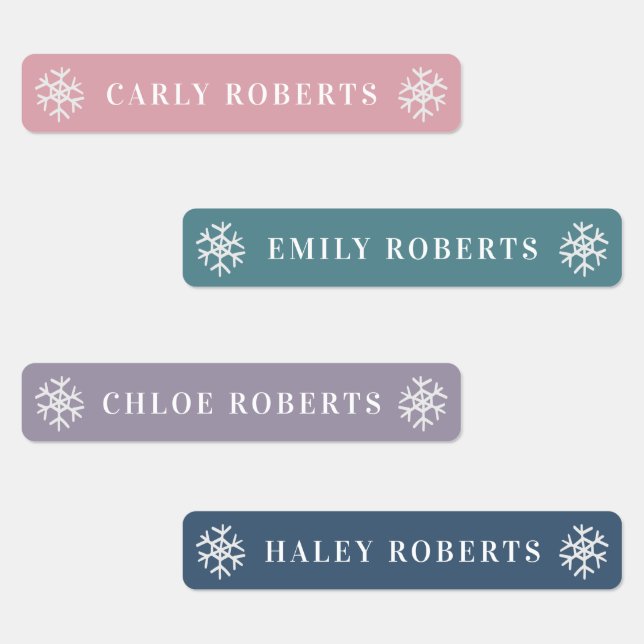 Boho Winter Snowflake Kids Name Waterproof Labels (Group)