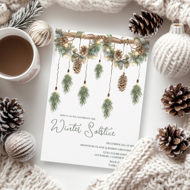 Boho Winter Solstice Pine Greenery Garland Invitation (Creator Uploaded)