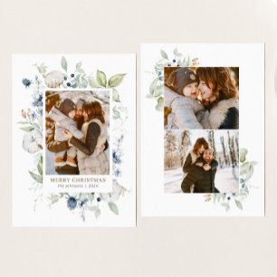 Boho Winter Watercolor Greenery Foliage Photo Holiday Card