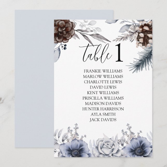 Boho Winter Wedding Dinner Seating Chart Cards (Front/Back)