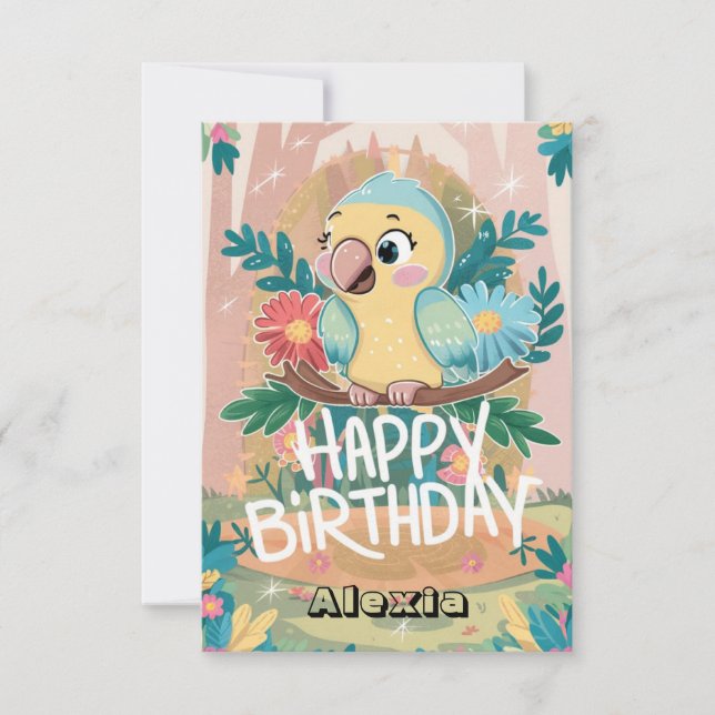Boho Wishes Parrot Digital Birthday Card (Front)