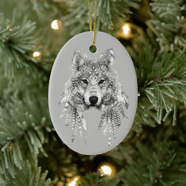 Boho Wolf Customisable  Ceramic Tree Decoration (Tree)