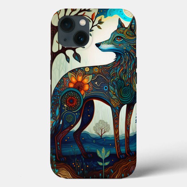 Boho Wolf Surreal Wildlife Art Case-Mate iPhone Ca Case-Mate iPhone Case (Back)
