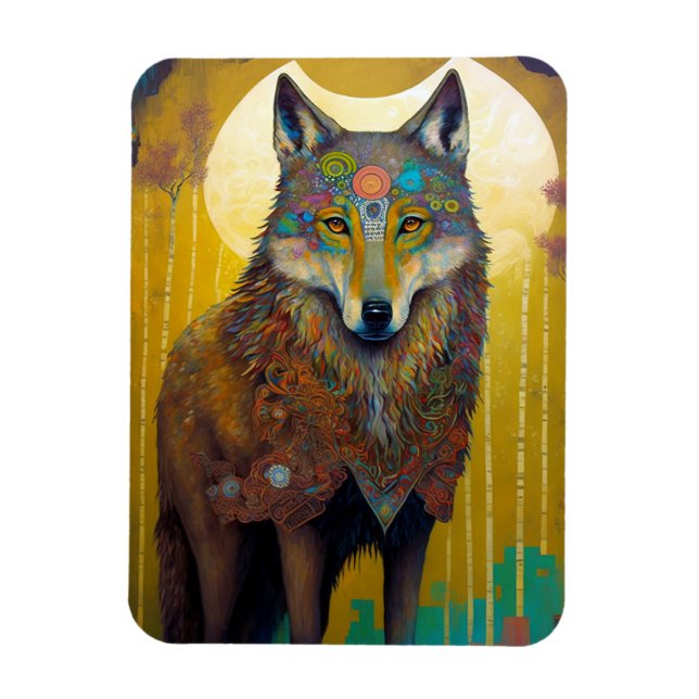Boho Wolf Surreal Wildlife Art Magnet (Vertical)