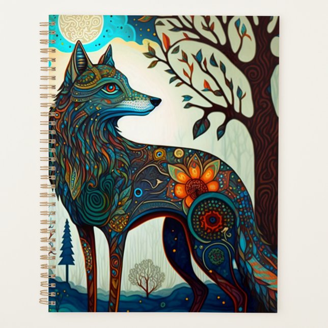 Boho Wolf Surreal Wildlife Art Planner (Front)