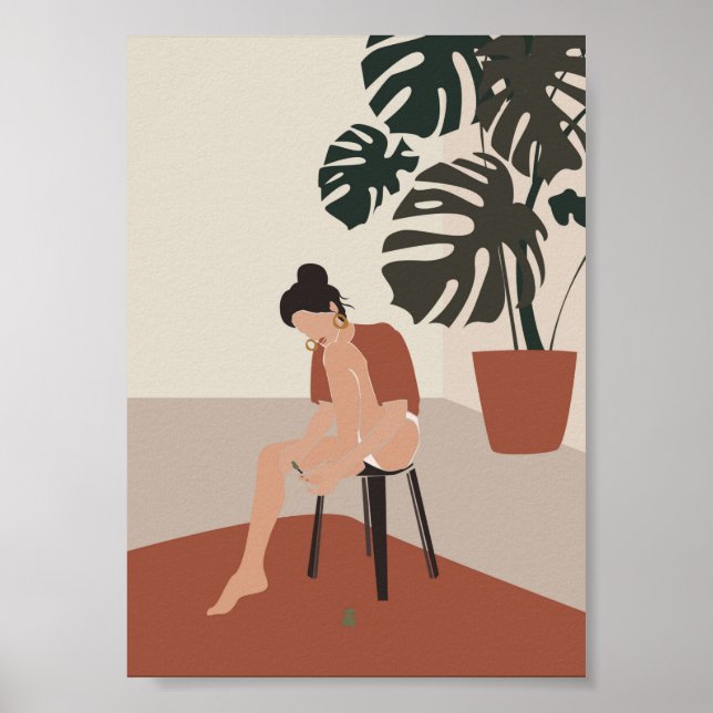 Boho Woman and Monstera Plants Summer Fashion Poster (Front)
