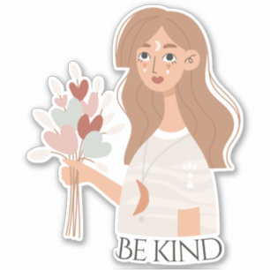 Boho woman bouquet of flowers retro be kind