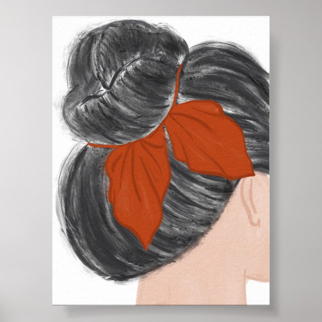 Boho Woman Hair Bun Wall Art Print Minimalist (Front)