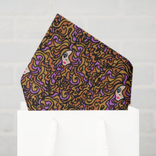 Boho Woman Hair Illustrated Pattern Tissue Paper