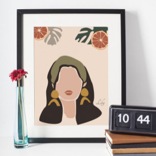 Boho Woman Illustration, Earthy Tones Poster